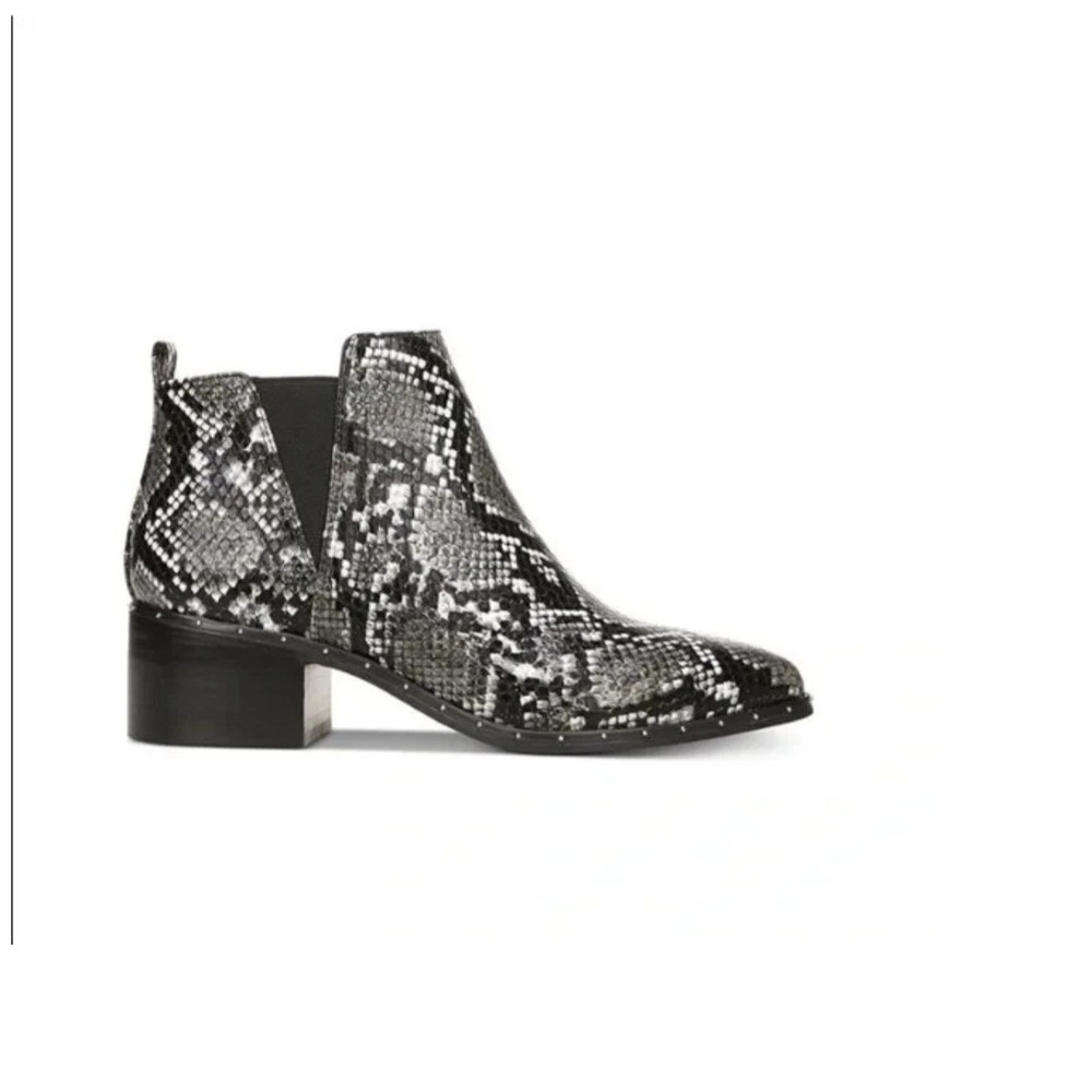 Bar III Gabby Womens Snakeskin Print Pointed Toe BlockHeel Ankle Boots Grey 7.5M